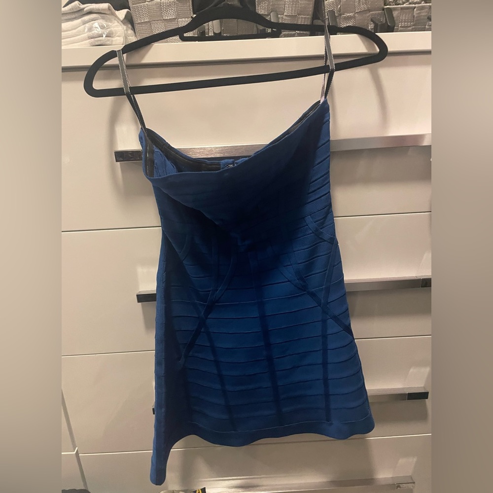 Herve Leger blue strapless mini dress